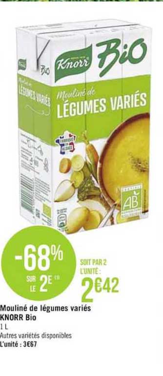 mouliné de légumes variés knorr bio -68% sur le 2e
