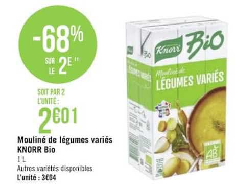 mouliné de légumes variés knorr bio -68% sur le 2e