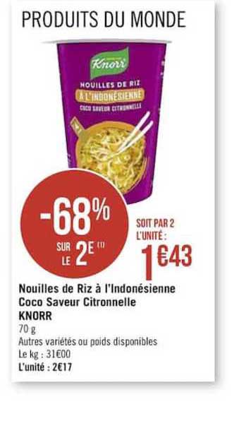 Nouilles De Riz à L'indonésienne Coco Saveur Citronnelle Knorr -68% Sur Le 2e