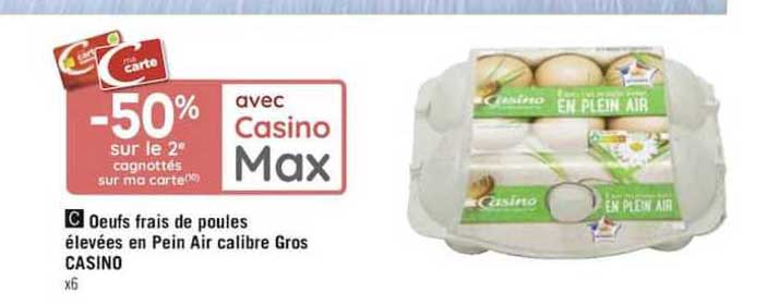 oeufs frais de poules élevées en plein air calibre gros casino