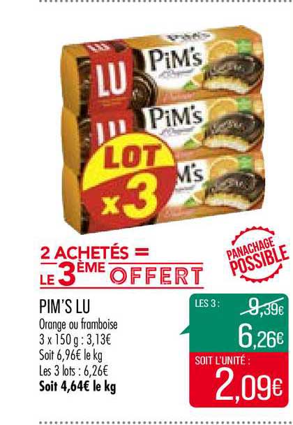pim's lu 2 achetés = le 3ème offert