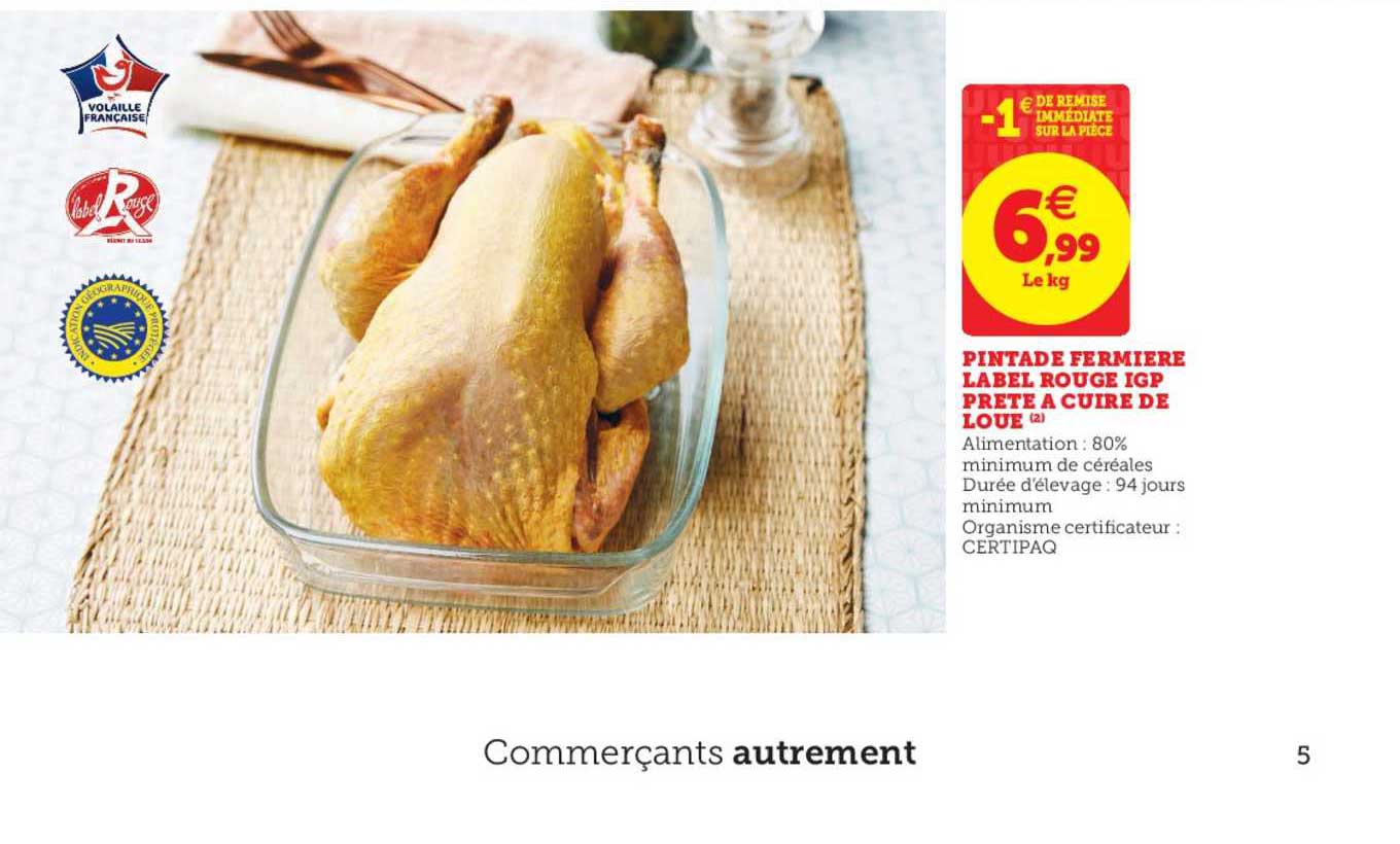Pintade Fermière Label Rouge Igp Prête à Cuire De Loué