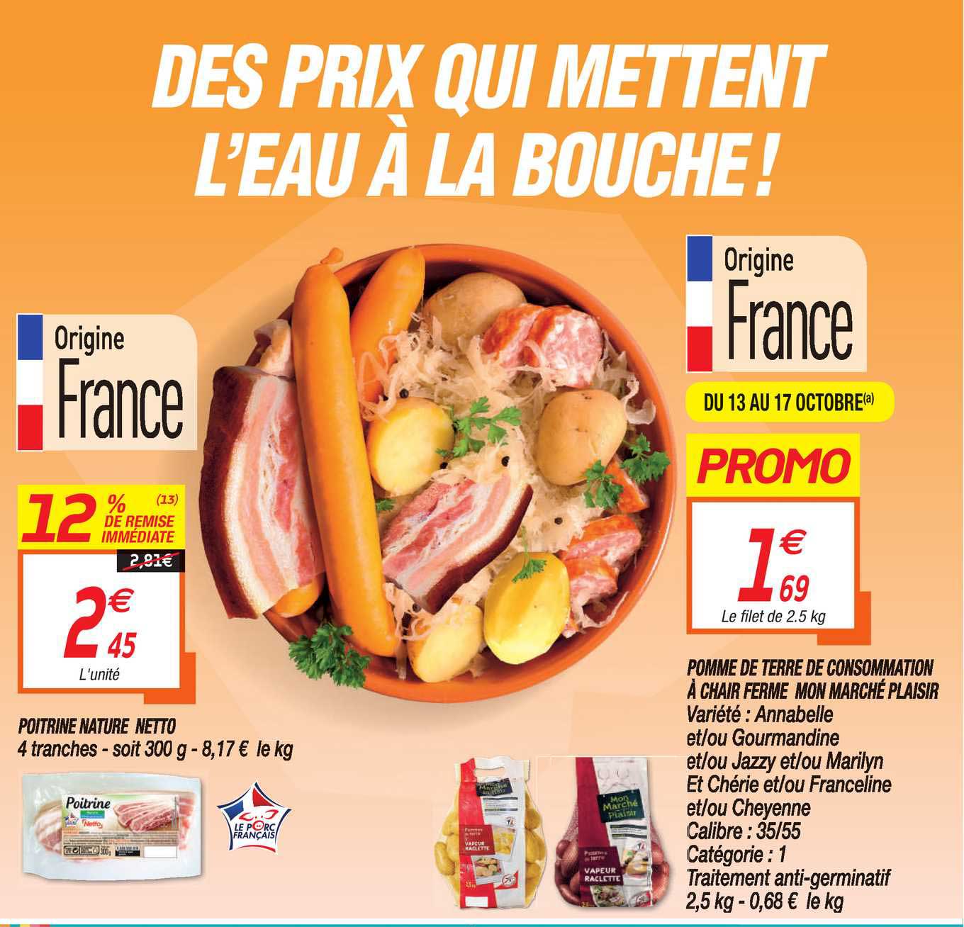 poitrine nature netto pomme de terre de consommation à chair ferme mon marché plaisir