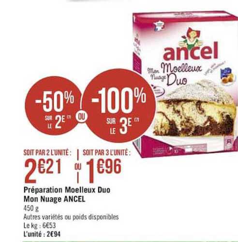 préparation moelleux duo mon nuage ancel -50% sur le 2e ou -100% sur le 3e