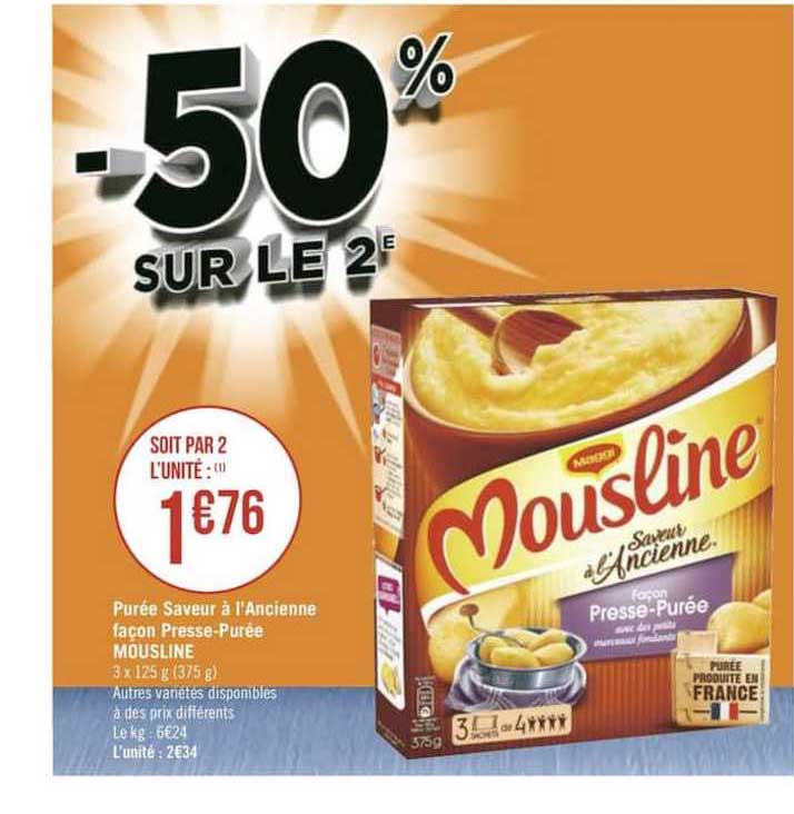 purée saveur à l'ancienne façon presse purée mousline -50% sur le 2e