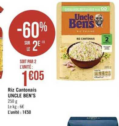 riz cantonais uncle ben's -60% sur le 2e