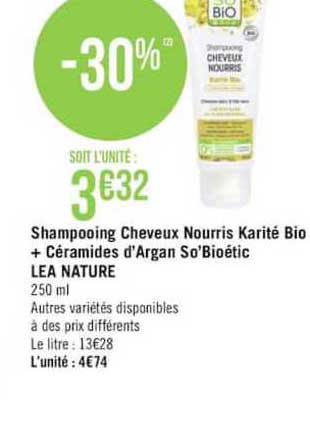 shampooing cheveux nourris karité bio + céramides d'argan so'bioétic lea nature