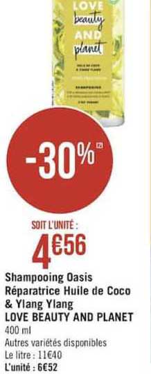 shampooing oasis réparatrice huile de coco & ylang ylang love beauty and planet