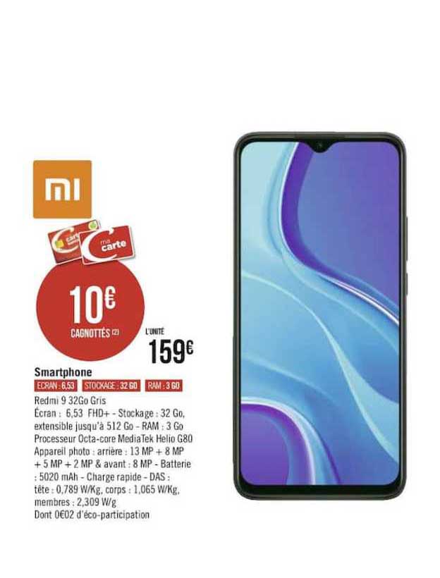 smartphone redmi 9 32go gris