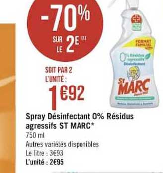 spray désinfectant 0% résidus agressifs st marc -70% sur le 2e