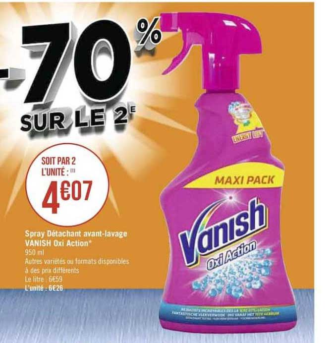 spray détachant avant lavage vanish oxi action -70% sur le 2e