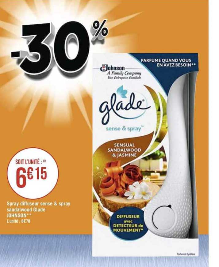 spray diffuseur sense & spray sandalwood glade johnson
