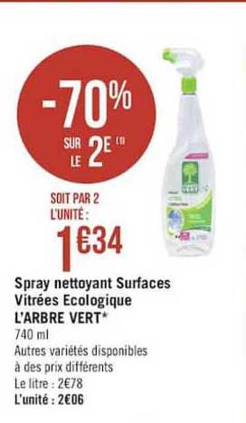 spray nettoyant surfaces vitrées écologique l'arbre vert -70% sur le 2e
