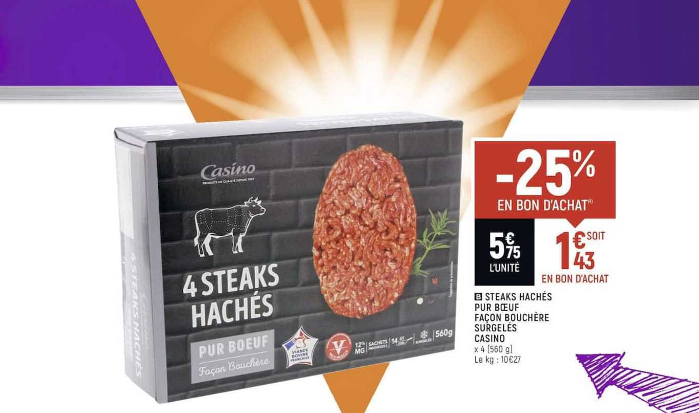steaks hachés pur bœuf façon bouchère surgelés casino