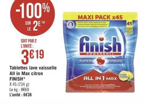 tablettes lave vaisselle all in max citron finish -100% sur le 2e