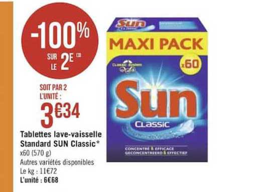 tablettes lave vaisselle standard sun classic -100% sur le 2e