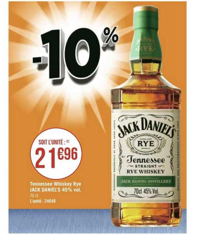 tennessee whiskey rye jack daniel's 45% vol.