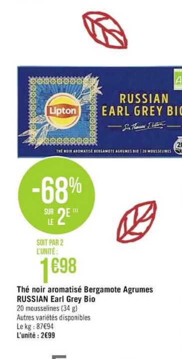 thé noir aromatisé bergamote agrumes russian earl grey bio -68% sur le 2e