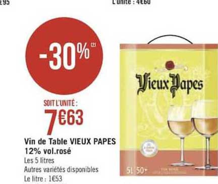 vin de table vieux papes 12% vol. rosé