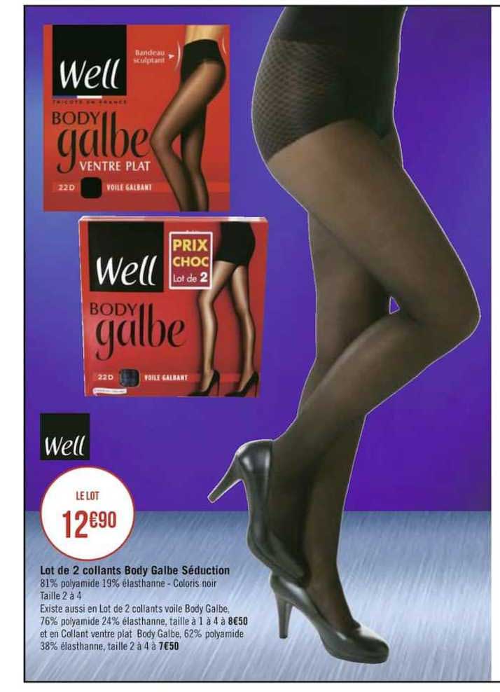 well lot de 2 collants body galbe séduction