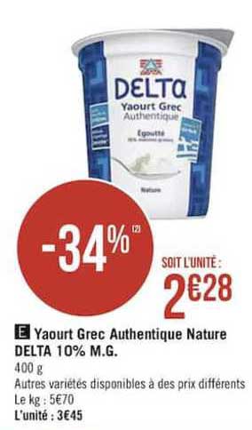 yaourt grec authentique nature delta 10% m.g.
