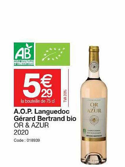 a.o.p. languedoc gérard bertrand bio or & azur 2020