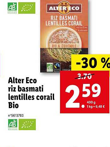 alter eco riz basmati lentilles corail bio