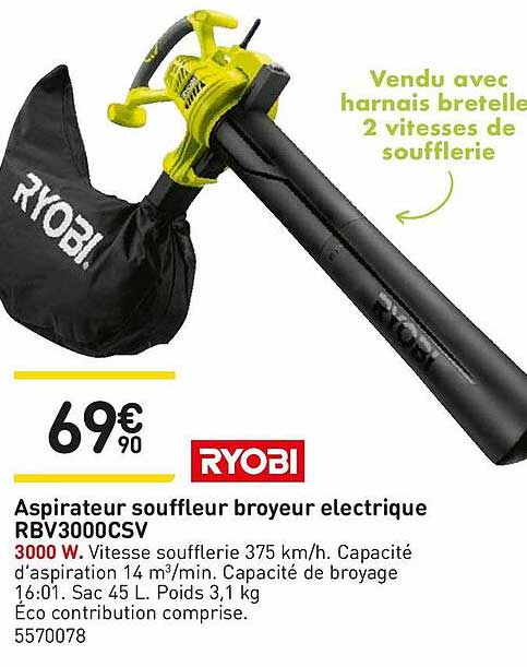 Aspirateur Souffleur Broyeur électrique Rbv3000csv Ryobi