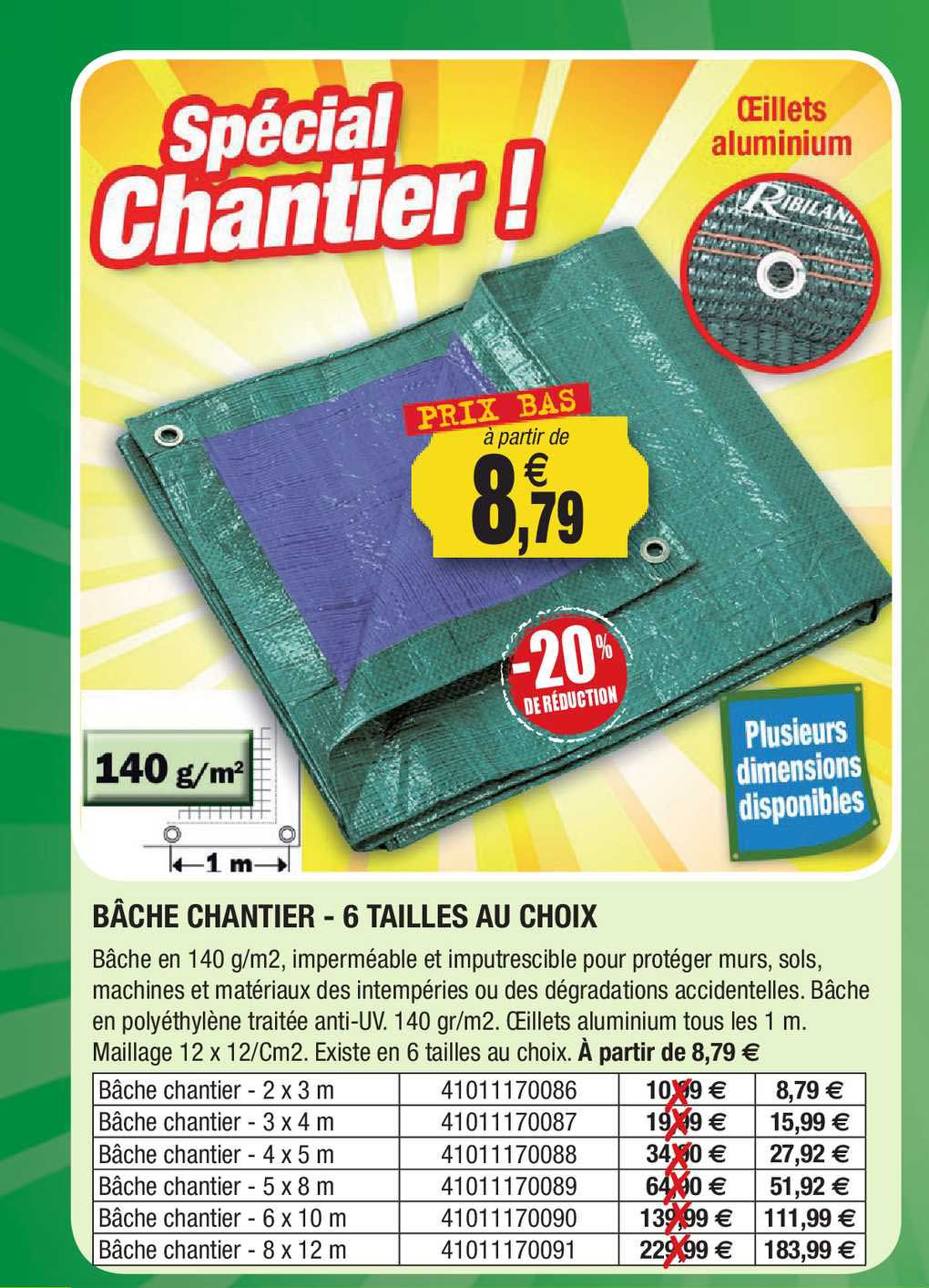 bâche chantier - 6 tailles au choix