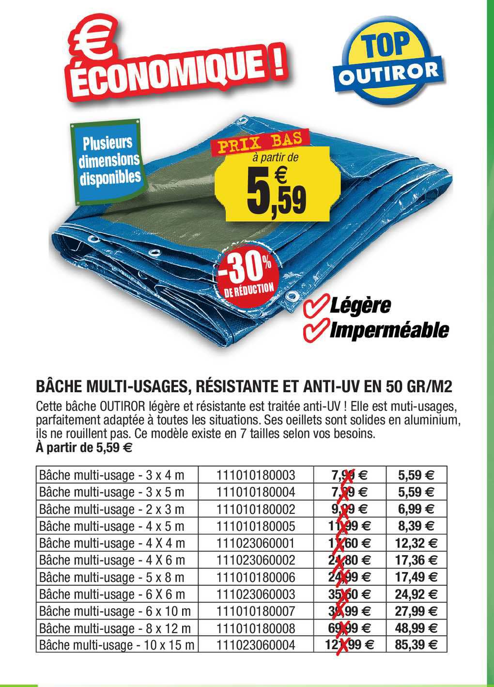 bâche multi-usages résistante et anti-uv en 50 gr m2