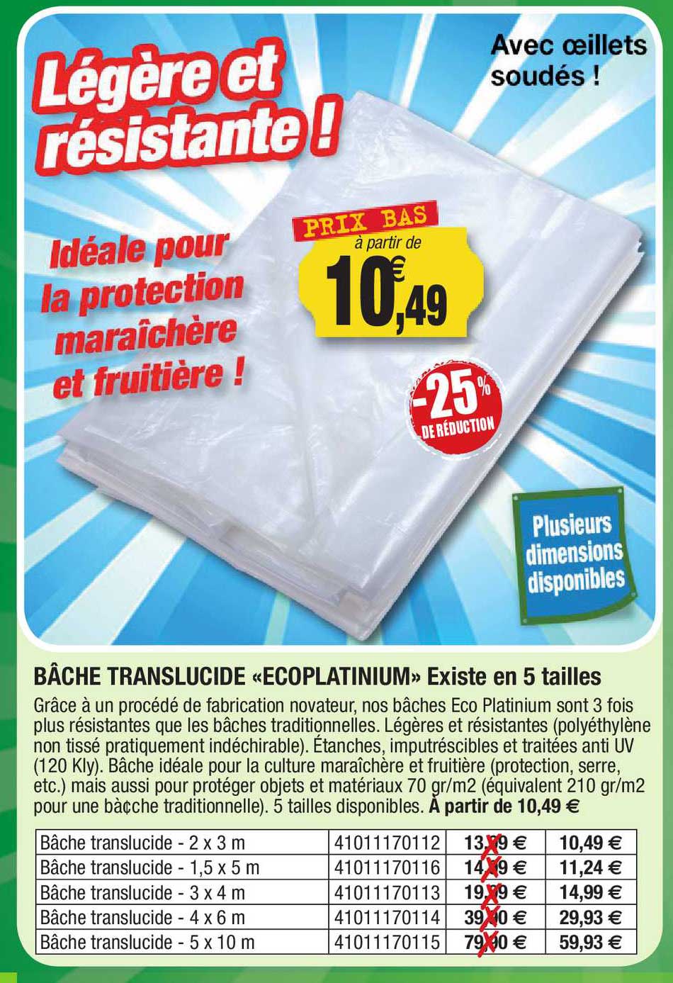 bâche translucide «ecoplatinium» existe en 5 tailles