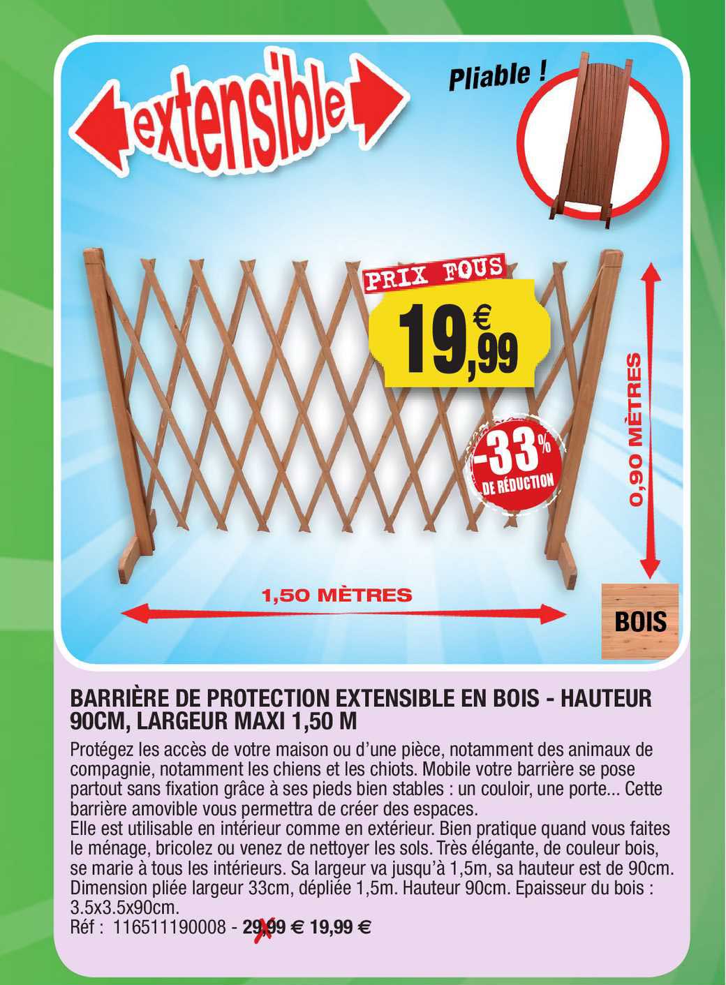 barrière de protection extensible en bois - hauteur 90cm largeur maxi 1.50 m