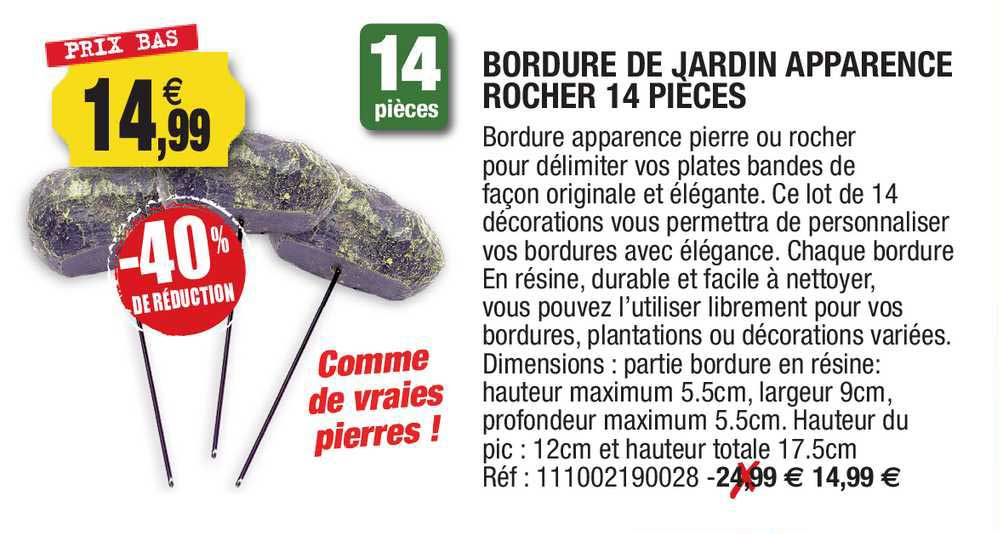 bordure de jardin apparence rocher 14 pièces -40% de réduction