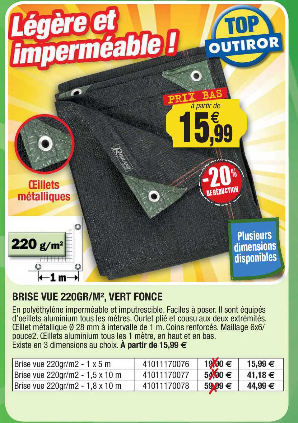 brise vue 220gr m² vert foncé
