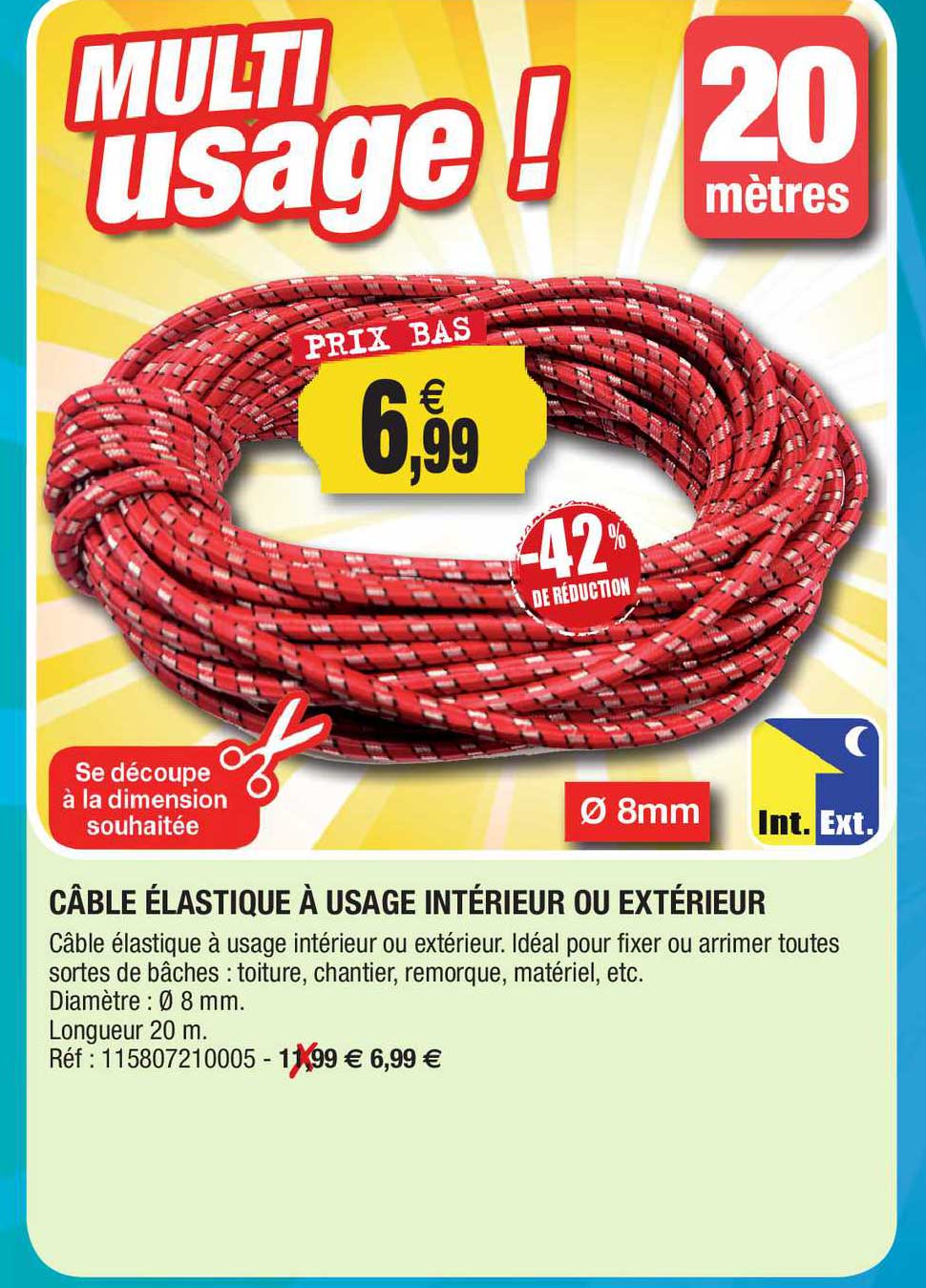 câble élastique à usage intérieur ou extérieur