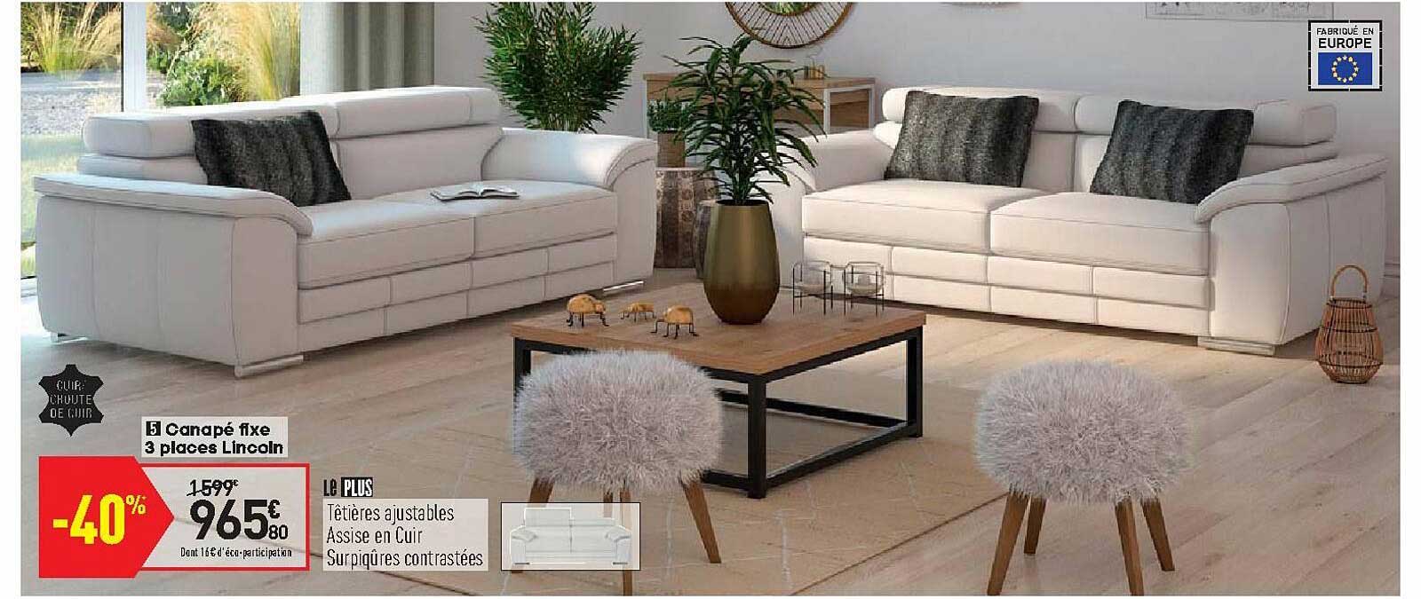 canapé fixe 3 places lincoln