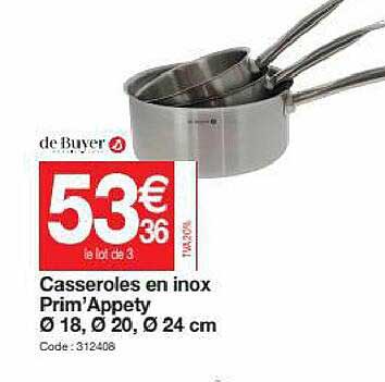 casseroles en inox prim'appety ø18, ø20, ø24 cm