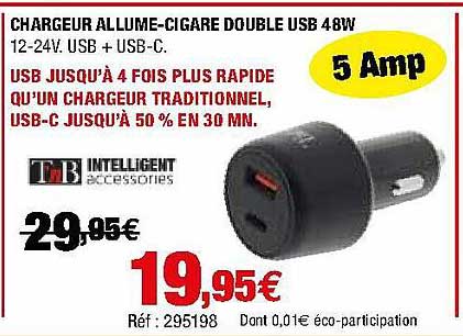 chargeur allume-cigare double usb 48w tnb