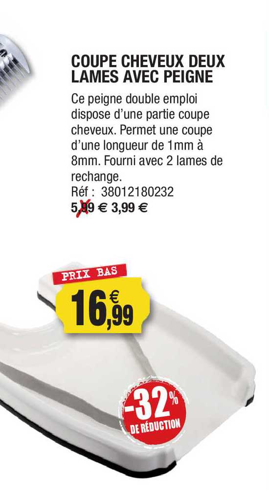 coupe cheveux deux lames avec peigne -32% de réduction