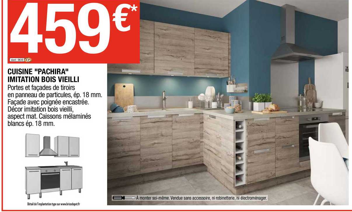 cuisine "pachira" imitation bois vieilli