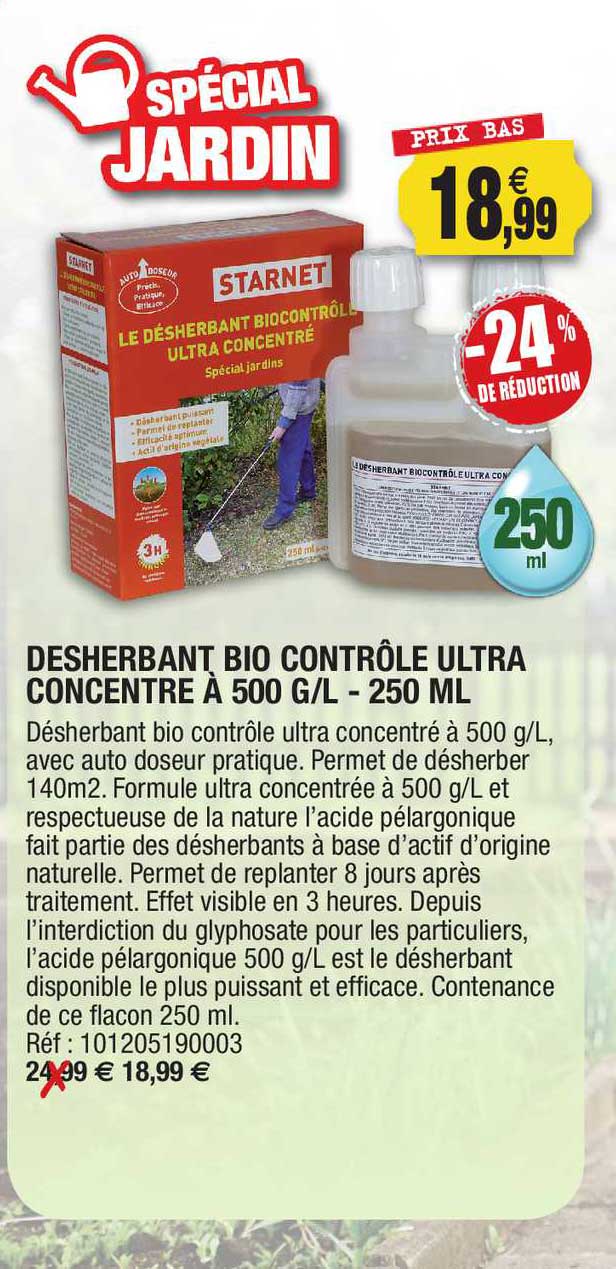desherbant bio contrôle ultra concentrate à 500 g l - 250 ml
