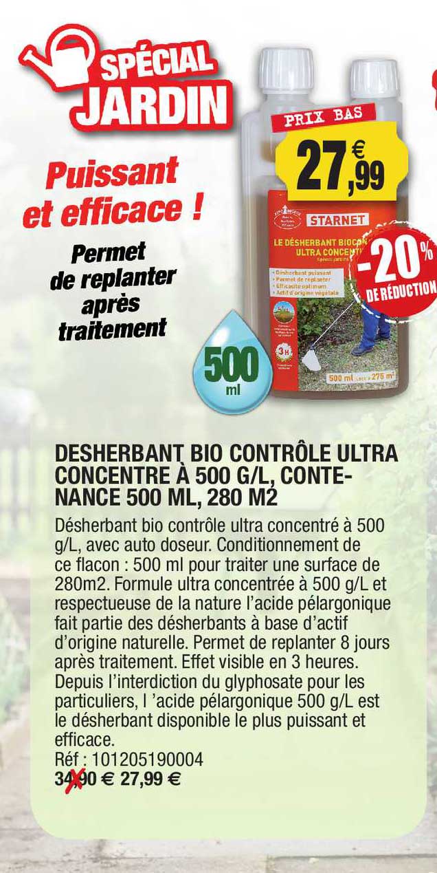 desherbant bio contrôle ultra concentre à 500 g l contenance 500 ml 280 m2