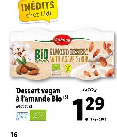 dessert vegan à l'amande bio milbona