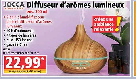 diffuseur d'arômes lumineux jocca home & life