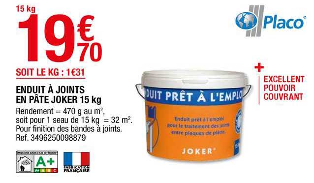 enduit à joints en pâte joker 15 kg placo