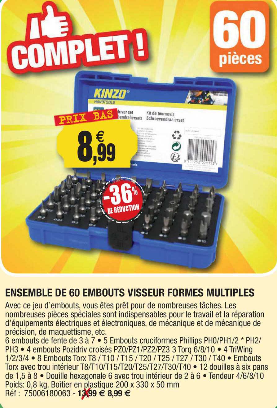 ensemble de 60 embouts visseur formes multiples