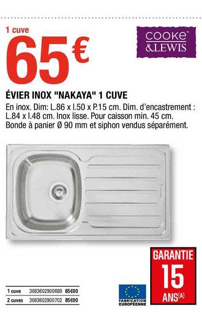 évier inox "nakaya" 1 cuve