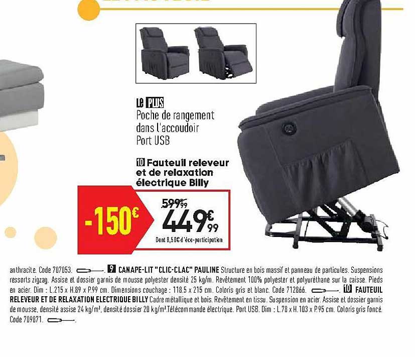 fauteuil releveur et de relaxation électrique billy