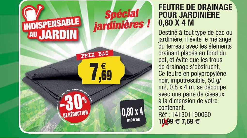 feutre de drainage pour jardinière 0.8 x 4 m -30% de réduction