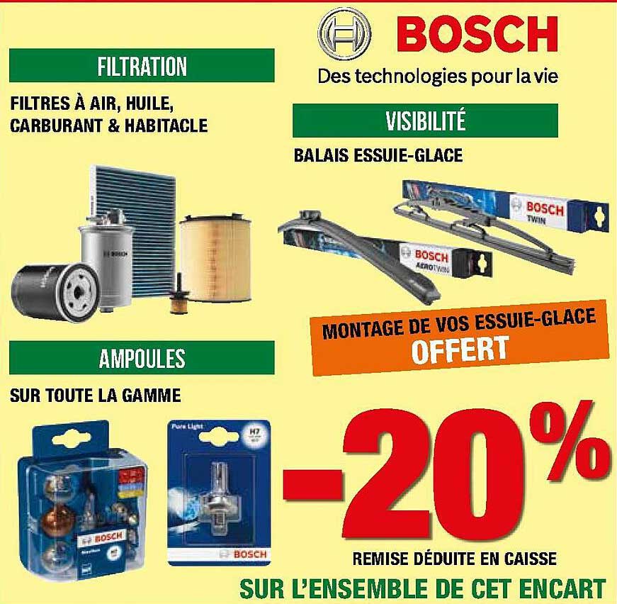 filtres à air, huile, carburant & habitacle , ampoules bosch, balais essuie-glace